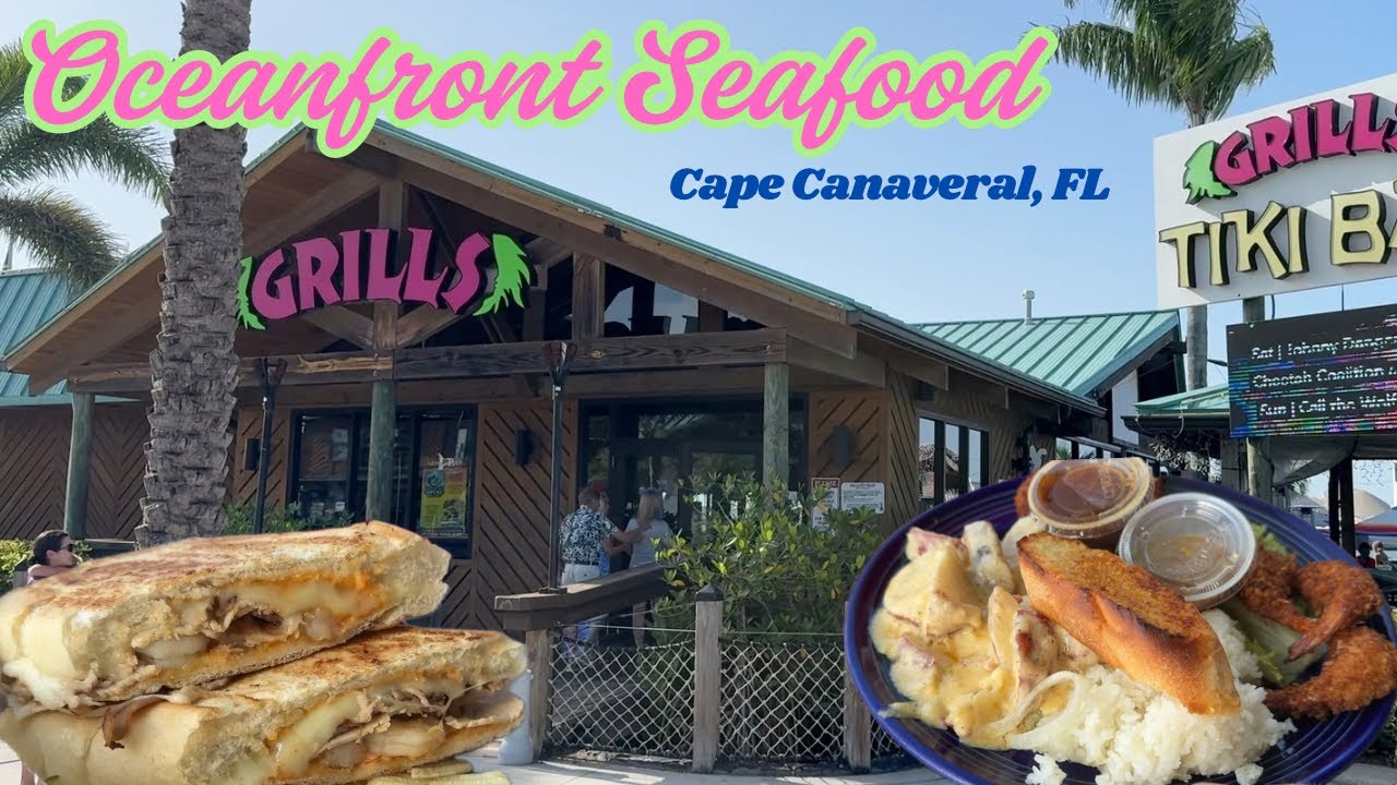 Oceanfront Dining at Grills Deck and Tiki Bar 🍤 | Seafood Next to Cruise Ships! Cape Canaveral, FL
