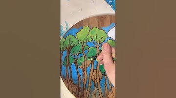 Painting a Forest onWood with Acrylic and Oil Paint over Pyrography #shorts