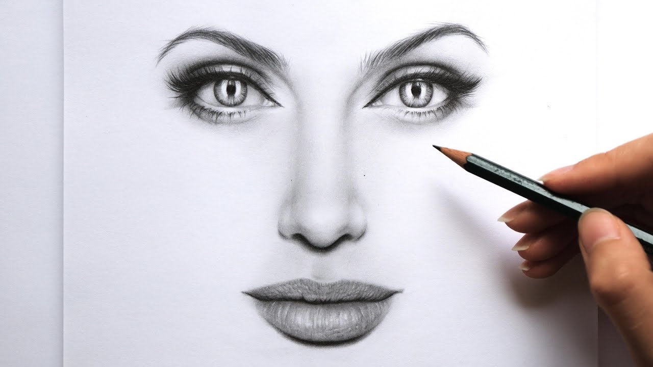 Drawing and Shading Female Face  Angelina Jolie  YouTube