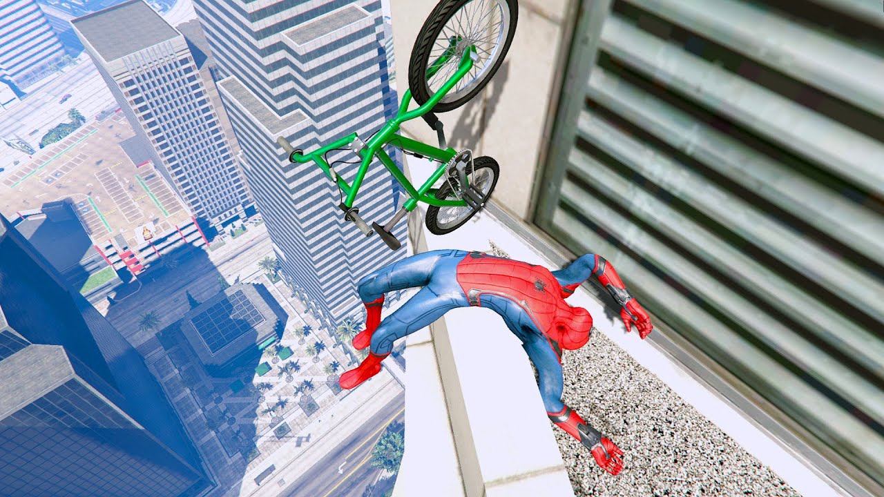 GTA 5 - Spiderman BMX Parkour Jumps Vol.2 (Euphoria Ragdolls)