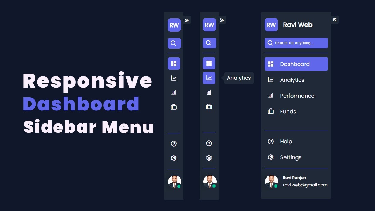 Create a Responsive Sidebar Menu Using HTML CSS & JavaScript | Easy ...