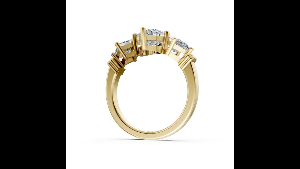 Heart Cut and Princess Cut Diamond Three-Stone Ring