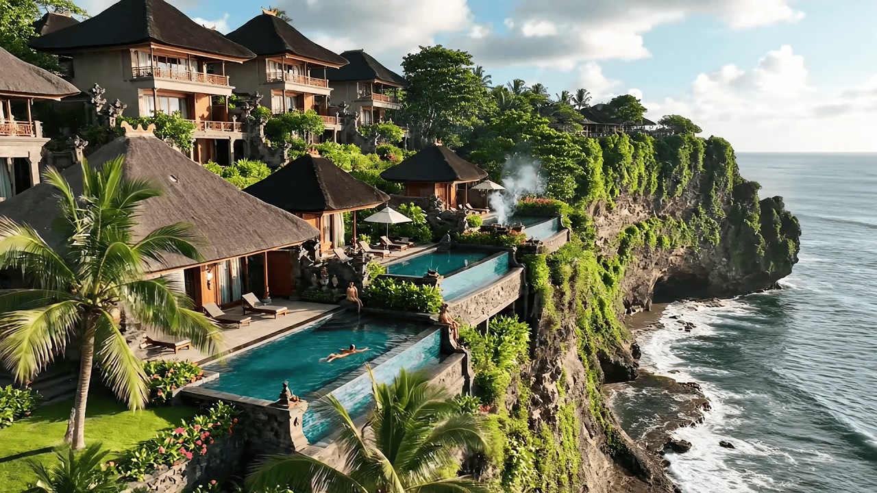 Luxury Cliffside Tropical Resort 🌊 Calm Piano Music for Deep Relaxation