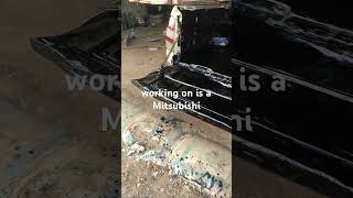 Pick-up tray Painted with tar to prevent rust. Transformation continues. Watch the next video.