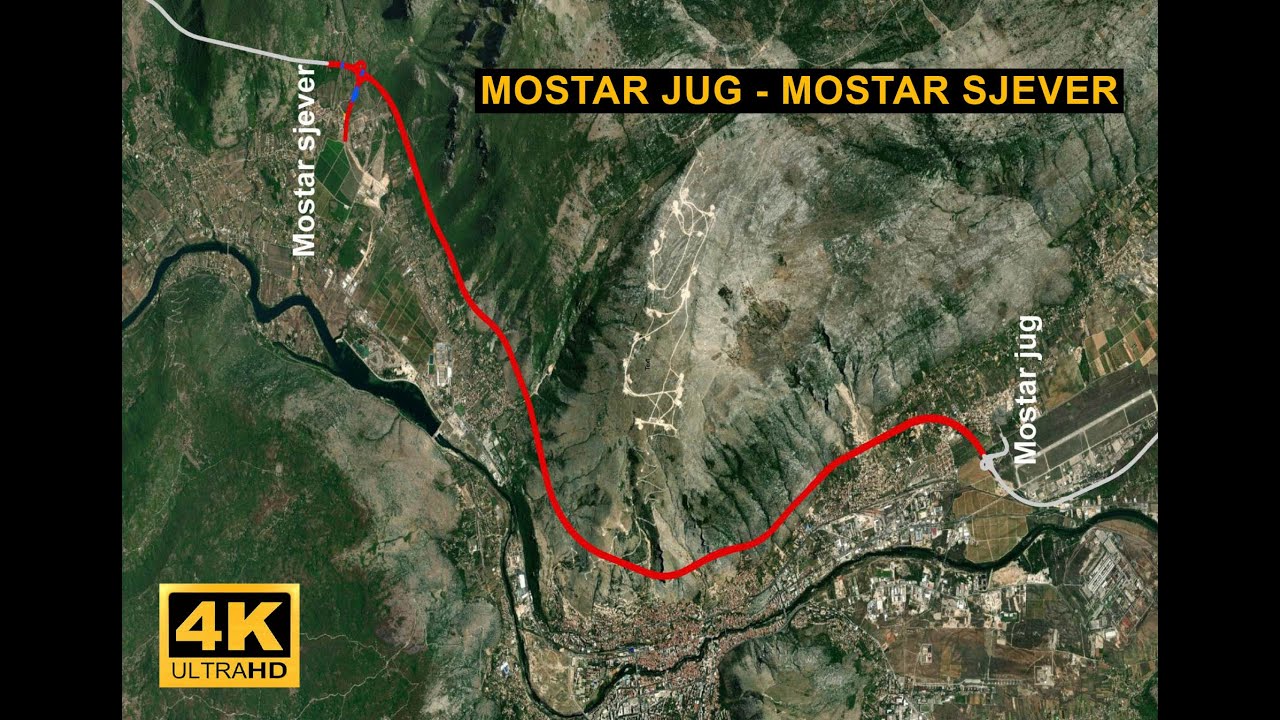 Koridor 5C. Ispod ovog brda će se bušiti tunel Mostar Jug - Mostar Sjever. Dron 4K.