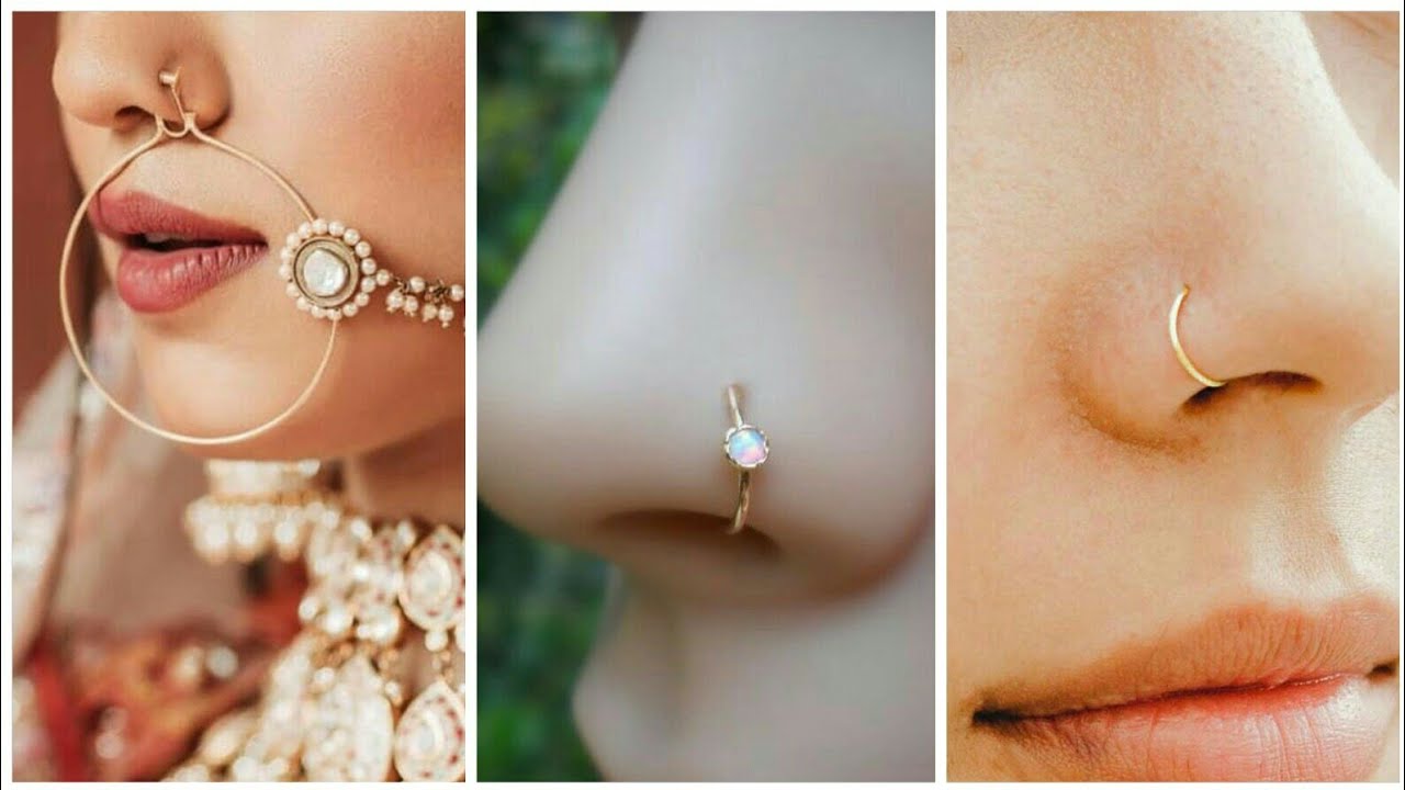 double nose ring for single piercing, gold nose ring hoop , double hoop
