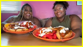 CHILI CHEESE DOGS + HOT CHEETOS PUFFS mukbang | minimal talking | DeLexis