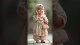 Super Cute Muslim Baby Girl, Wearing A Modest Short-Sleeved Baby Dress