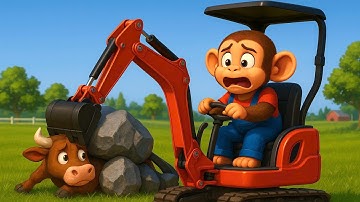 Farm Work: Rockslide Incident, Monkey Farmer Drives Excavator to Clear the Road | Cobby Farm