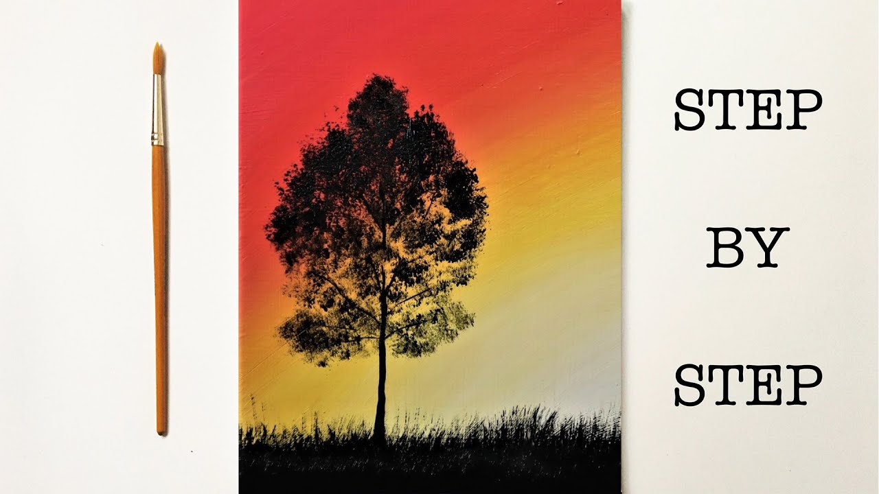 Sunset for Beginners | Easy Acrylic Painting Tutorial Step by Step ...