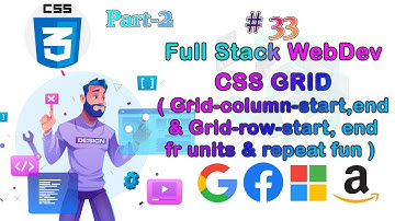 Lec-33 CSS Grid Part-2 (fr units & repeat fun Grid-column & Grid-row)||Full Stack Web Dev Bootcamp||