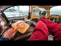 Car Camping in a Cold Rainy Day - Preparing a Nuts Pie in a Small car