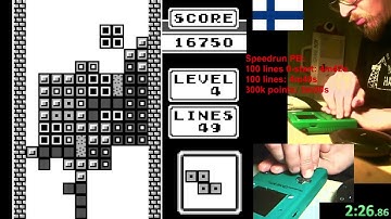 Game Boy Tetris 100 line speedrun WR (level 0 start), 4:24