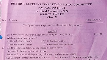 Nagaon District|HSLC Pre Final 2024-25|English question paper with solved MCQs|Class 10|HSLC 2025