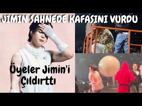 Bugünkü Jimin in sahne kazaları. Üyeler sahnede onunla uğraştı Jimin çıldırdı.