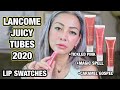 LANCOME JUICY TUBES LIP SWATCH FEAT. TICKLED PINK , MAGIC SPELL AND CARAMEL GOSPEL | OVER 40 WOMEN