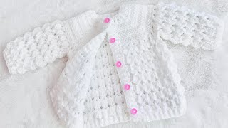 Marshmallow baby cardigan sweater, Matinee Coat crochet pattern Newborn and up to 2yrs EASY STITCH