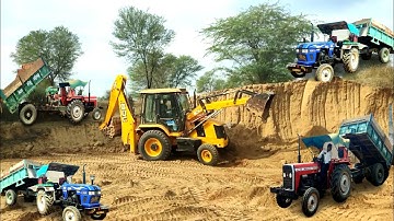 jcb 3dx machine backhoe loader loading mud in trolley massey 241 eicher 380 tractor । jcb video