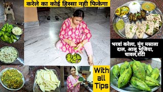 Vlog with full of Tips️ करेले का छिलका भी कर लिया Use aisa बनाया मैने भरवां करेला || Healthy recipe