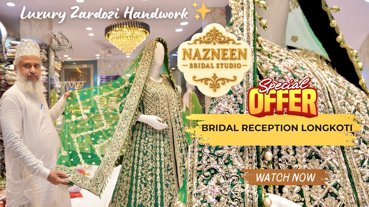 Bridal Reception Longkoti | Luxury Zardozi Handwork | Nazneen Bridal Studio |