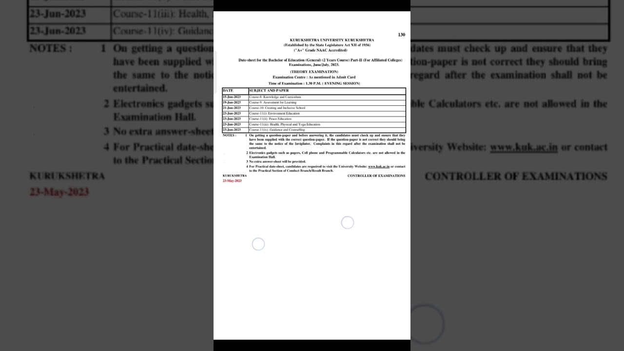 kuk University B.ed 2nd yr date sheet out