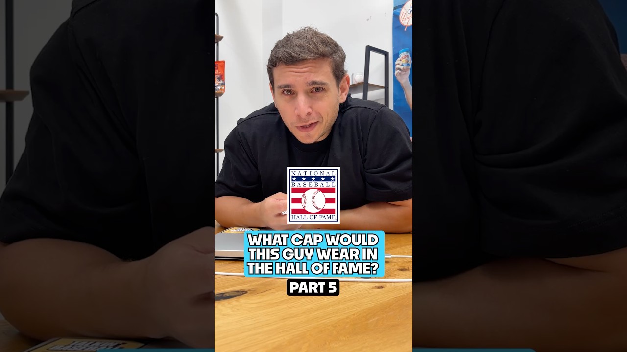 Which cap is he wearing to the Hall of Fame?