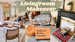 LIVING ROOM & DINING ROOM MAKEOVER | DIY Renter Friendly Accent Wall | Refresh on an Extreme Budget!