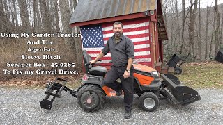 Maintain your gravel road with a riding mower? Yes! The AgriFab  Scraper Box Works Great.