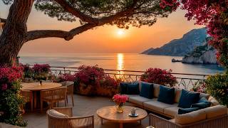 Peaceful Resort Balcony at Sunset 🌴🎶 | Mellow Jazz Music & Ocean Waves to Renew Your Mind