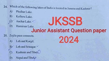 Jkssb Junior Assistant Question paper 2024 |  Previous year question paper/ Question Asked by Jkssb.