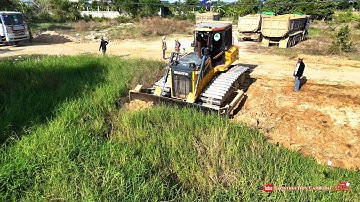 Skilled Land Filling Submerged Operation! By Operator Uses Shantui DH17c3 Dozer & 25 ton Dump Trucks