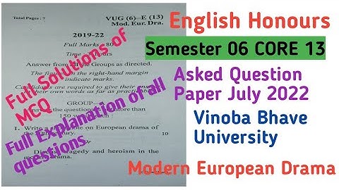 English Semester 06 CORE 13(E)VBU Asked Question paper July 2022 full solutions of MCQ