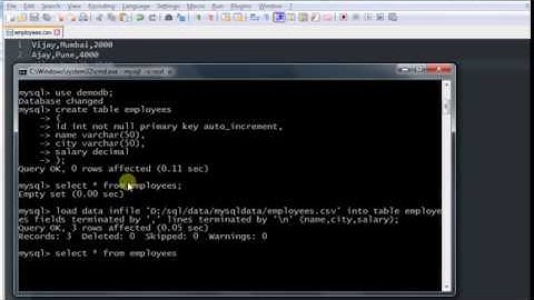 Import CSV data into MySQL table using query