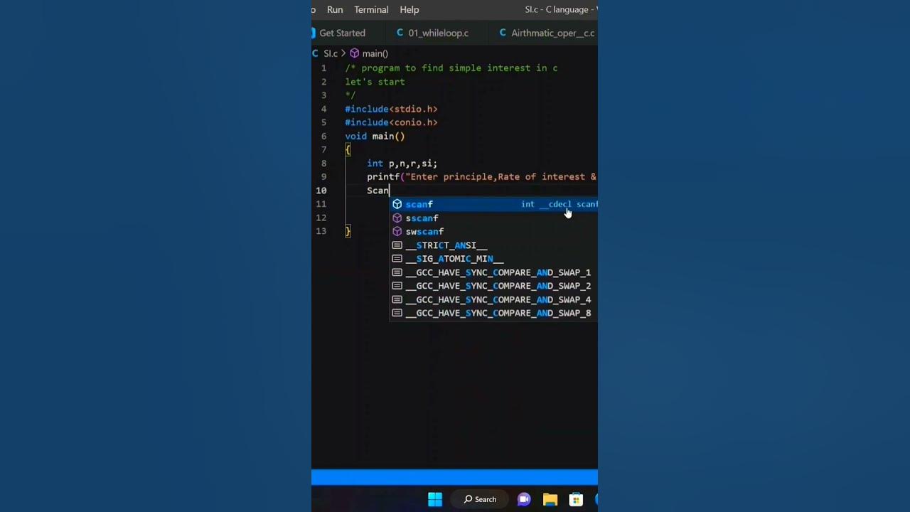 C Program To Find Simple Interest in C Programming language #code # ...