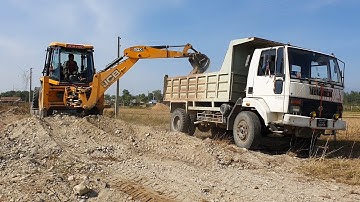 JCB Backhoe Loader Loading Dirt in Dump Truck - Dump Truck Carrying Dirt - JCB Video
