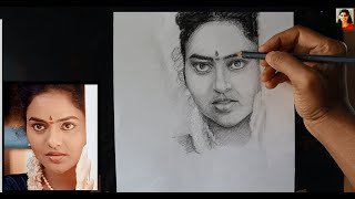 Drawing pencil portrait from photo | Tamil actor Madhubala