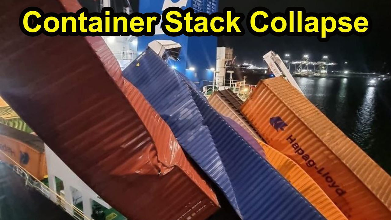 Container Stack Collapse at Rotterdam Hits LNG Bunker Vessel. - YouTube
