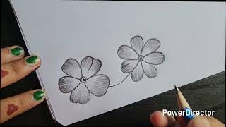 Easy Flowers Drawing For Project Work || Border Design For School Project || Pencil Shading  #design