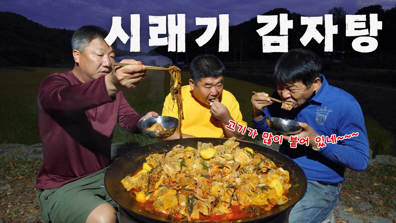 [시골먹방] 시골 시래기와 돼지등뼈 듬뿍 넣은 솥뚜껑 시래기 감자탕 먹방[Pork Back-bone Stew with Radish greens] MUKBANG/EATING SHOW