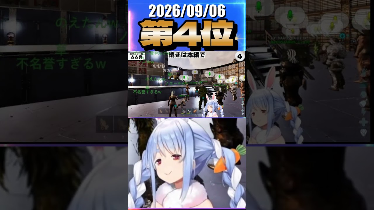 9/6 草コメント数ランキング第4位 #兎田ぺこら 4時間54分ごろ