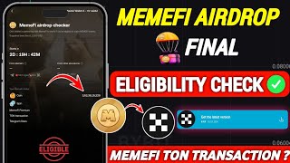 MemeFi Airdrop Eligibility Criteria Check | MemeFi Task | MemeFi Airdrop | MemeFi Ton Transaction