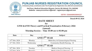 PNRC Datesheet:- Gnm 1st/2nd/3rd year.