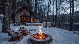 Winter Campfires Ambience with Snowy Forest Views Howling Winds & Crackling Fire Sounds