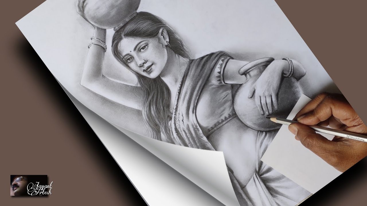 how to draw a Indian village girl  very easy pencil drawing step by step  for beginners  YouTube