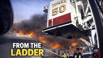 Aerial Operations on a Factory Roof Fire | Firefighter POV