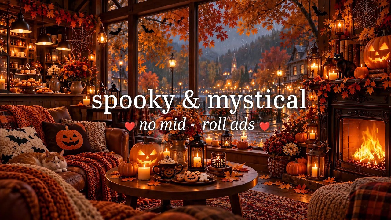 (NO MID-ROLL ADS) Cozy, Spooky & Mystical Halloween Ambience 🍂  Warm Jazz for Relaxing & Studying