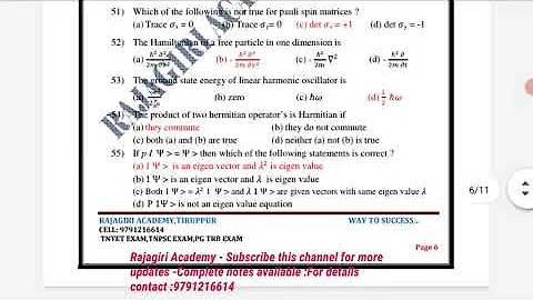 PG TRB PHYSICS /Quantum mechanics /Unit 8/Pg trb  exam