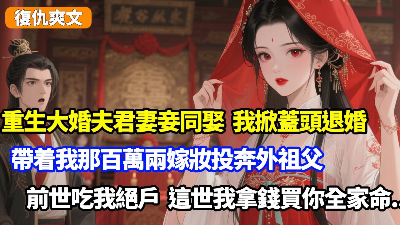 重生大婚夫君妻妾同娶，我當場掀蓋頭退婚，帶着我那百萬兩嫁妝投奔外祖父，前世吃我絕戶，這世我拿這筆錢買你全家命