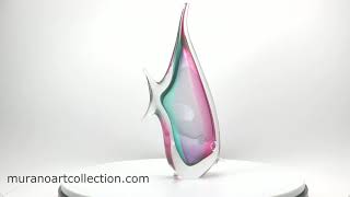 muranoartcollection.com Murano Glass Fish Aqua Ruby