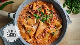 Beef Lasagna with a twist  One pan beef lasagna in rich creamy tomato sauce, a 30minute recipe!